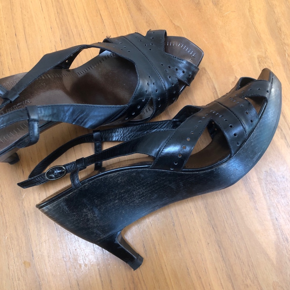 Costume National perforated leather open toe clogs
